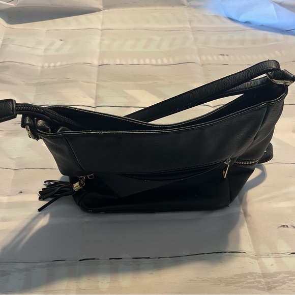 Black Medium Size Faux Leather Zip Up Purse with Gold Zipper Details - Picture 11 of 12